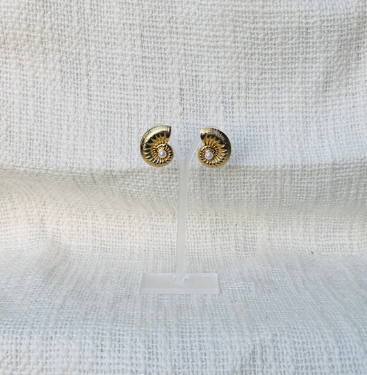 Golden Nautilus Stud Earrings